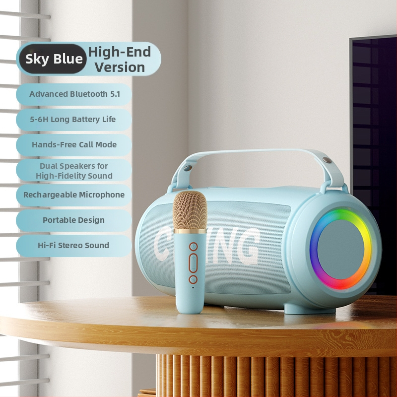 Bezdrôtový karaoke mikrofón s integrovaným mini reproduktorom — Bluetooth 5.0, 2 reproduktory, 10W, rozsah 100 Hz-20 kHz, pomer signálu k šumu ≥85 dB