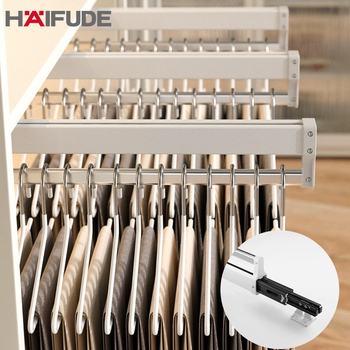 Dulap cu suport de pantaloni glisant, cu bară de haine telescopică și șină glisantă cu amortizor | Materiale: plastic, oțel inoxidabil, aliaj de aluminiu, oțel laminat la rece | Model CLKJ-1