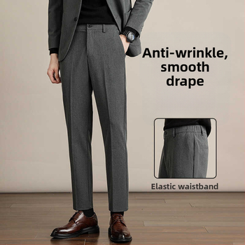 Панталони мъжки straight-leg, зимни бизнес стил — джобове, 68% полиестер, 28% вискоза, 4% спандекс
