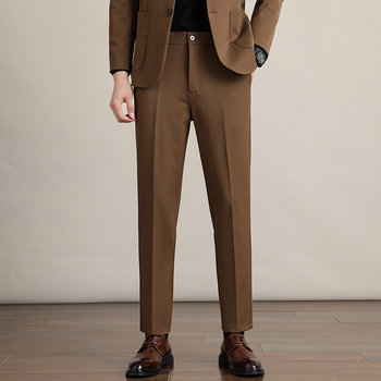 Панталони мъжки straight-leg, зимни бизнес стил — джобове, 68% полиестер, 28% вискоза, 4% спандекс