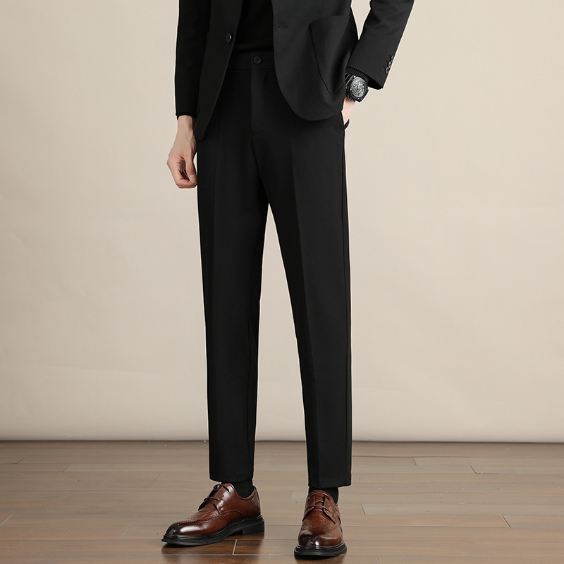 Панталони мъжки straight-leg, зимни бизнес стил — джобове, 68% полиестер, 28% вискоза, 4% спандекс