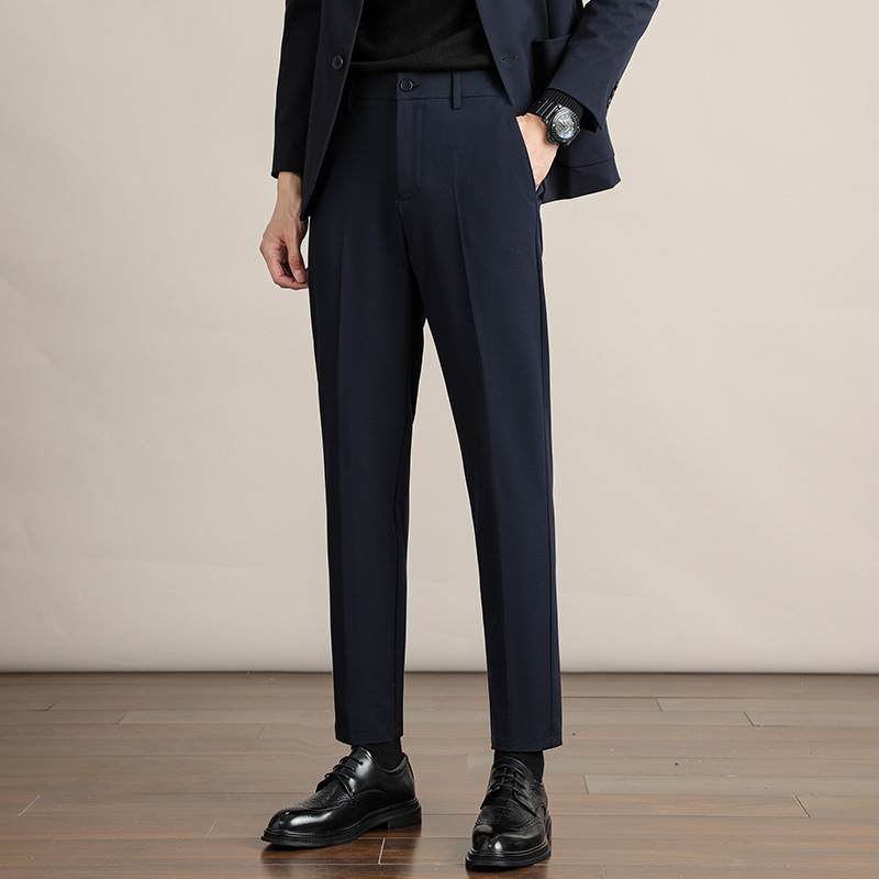 Панталони мъжки straight-leg, зимни бизнес стил — джобове, 68% полиестер, 28% вискоза, 4% спандекс