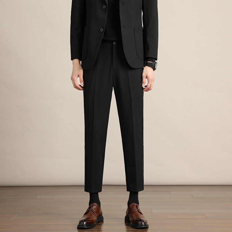 Панталони мъжки straight-leg, зимни бизнес стил — джобове, 68% полиестер, 28% вискоза, 4% спандекс