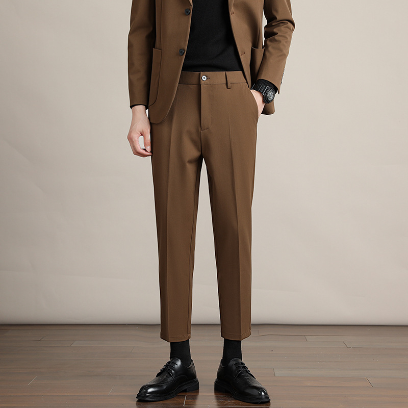 Панталони мъжки straight-leg, зимни бизнес стил — джобове, 68% полиестер, 28% вискоза, 4% спандекс
