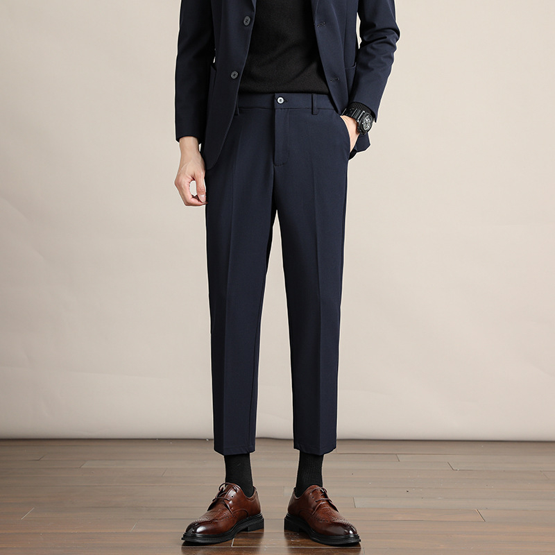 Панталони мъжки straight-leg, зимни бизнес стил — джобове, 68% полиестер, 28% вискоза, 4% спандекс