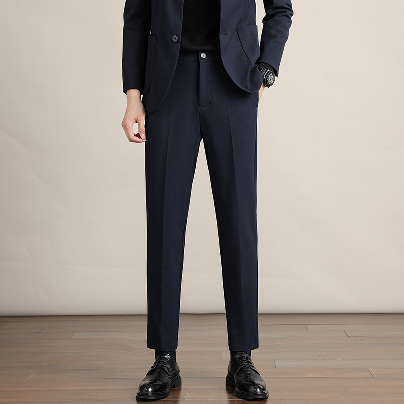 Панталони мъжки straight-leg, зимни бизнес стил — джобове, 68% полиестер, 28% вискоза, 4% спандекс