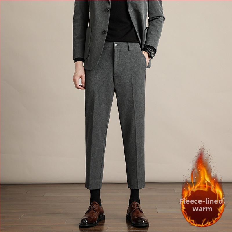 Панталони мъжки straight-leg, зимни бизнес стил — джобове, 68% полиестер, 28% вискоза, 4% спандекс