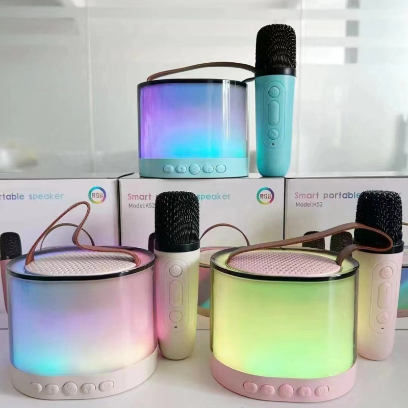 Boxă Bluetooth pentru karaoke K52 cu microfoane încorporate, duale — 5W, Bluetooth 5.0, 100Hz-20kHz, SNR 75dB, portabilă pentru karaoke acasă și în aer liber