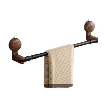 Държач за кърпи с вакуумно закрепване, антик стил, разтегателен за баня, орехово дърво + алуминий + ABS