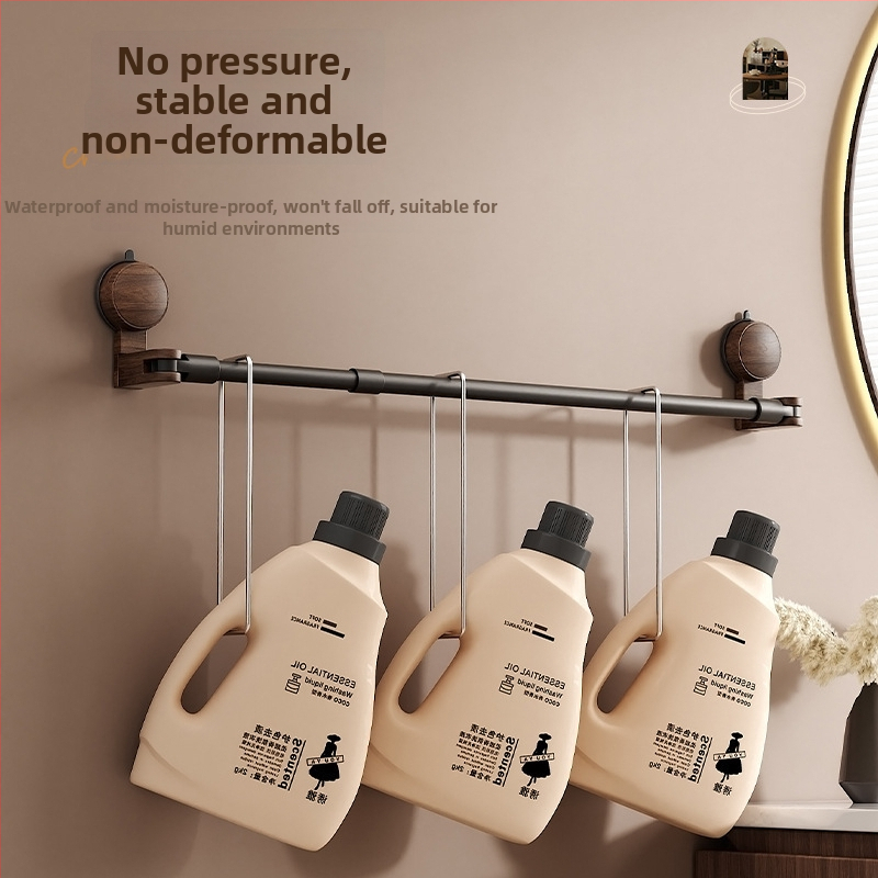 Държач за кърпи с вакуумно закрепване, антик стил, разтегателен за баня, орехово дърво + алуминий + ABS