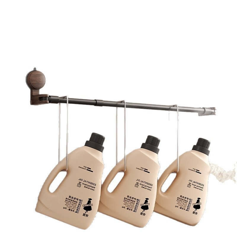 Държач за кърпи с вакуумно закрепване, антик стил, разтегателен за баня, орехово дърво + алуминий + ABS