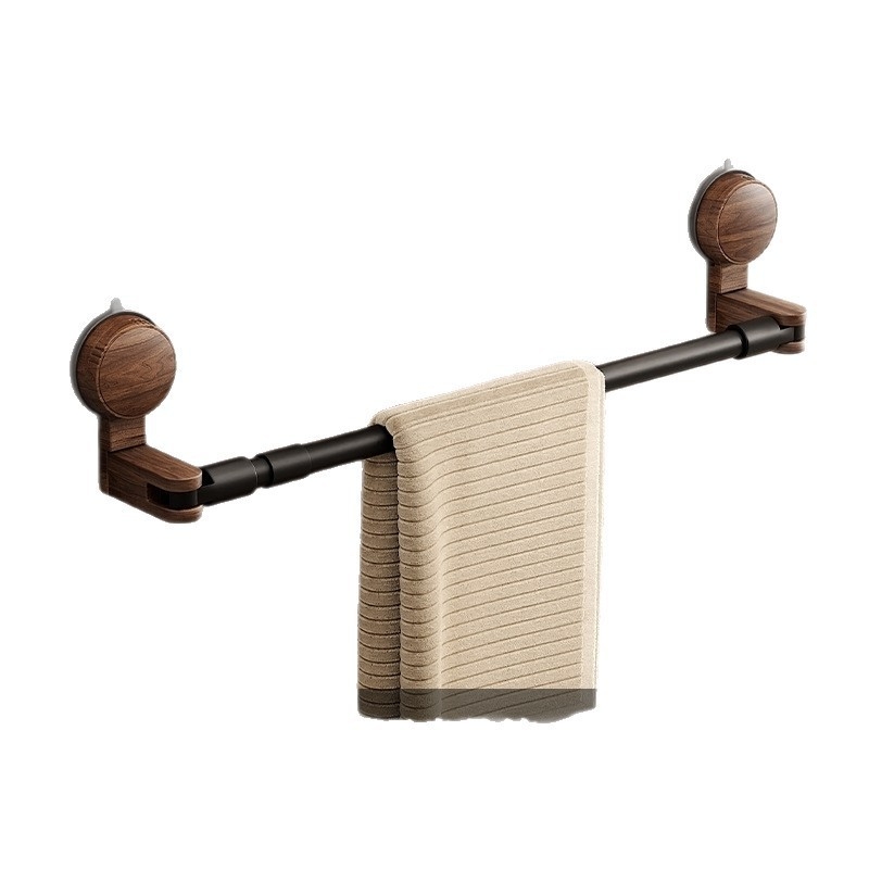 Държач за кърпи с вакуумно закрепване, антик стил, разтегателен за баня, орехово дърво + алуминий + ABS
