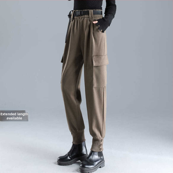 Női hosszú gyapjú munkanadrág – magas derekú, városi stílus, közepes vastagság, 90–95% poliészter