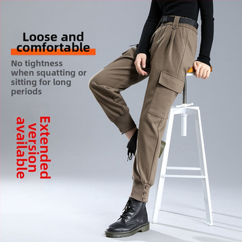 Női hosszú gyapjú munkanadrág – magas derekú, városi stílus, közepes vastagság, 90–95% poliészter