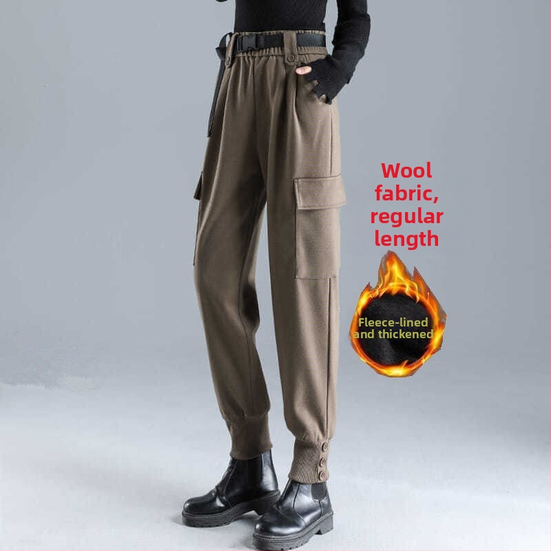 Női hosszú gyapjú munkanadrág – magas derekú, városi stílus, közepes vastagság, 90–95% poliészter