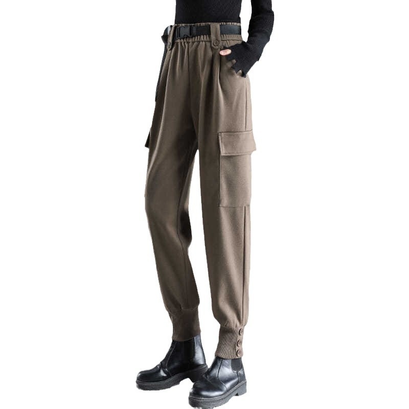 Női hosszú gyapjú munkanadrág – magas derekú, városi stílus, közepes vastagság, 90–95% poliészter