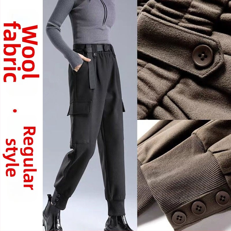 Női hosszú gyapjú munkanadrág – magas derekú, városi stílus, közepes vastagság, 90–95% poliészter