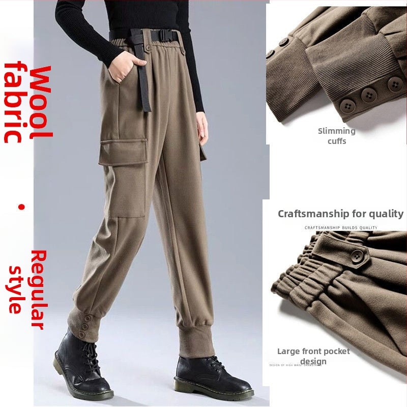 Női hosszú gyapjú munkanadrág – magas derekú, városi stílus, közepes vastagság, 90–95% poliészter