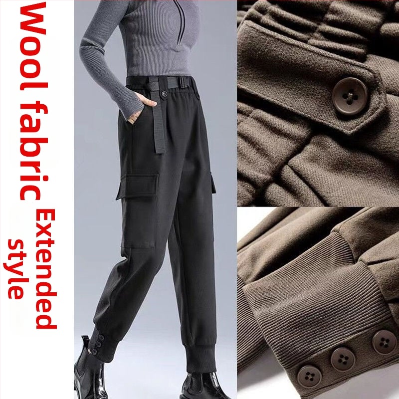 Női hosszú gyapjú munkanadrág – magas derekú, városi stílus, közepes vastagság, 90–95% poliészter