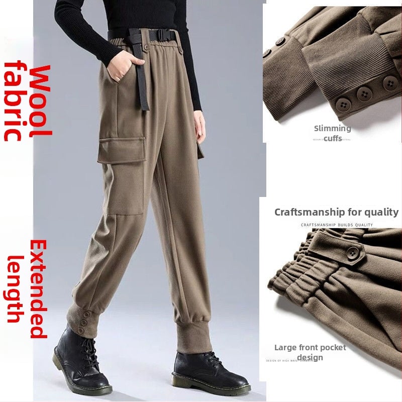 Női hosszú gyapjú munkanadrág – magas derekú, városi stílus, közepes vastagság, 90–95% poliészter