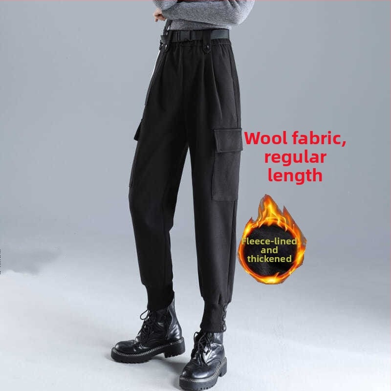 Női hosszú gyapjú munkanadrág – magas derekú, városi stílus, közepes vastagság, 90–95% poliészter