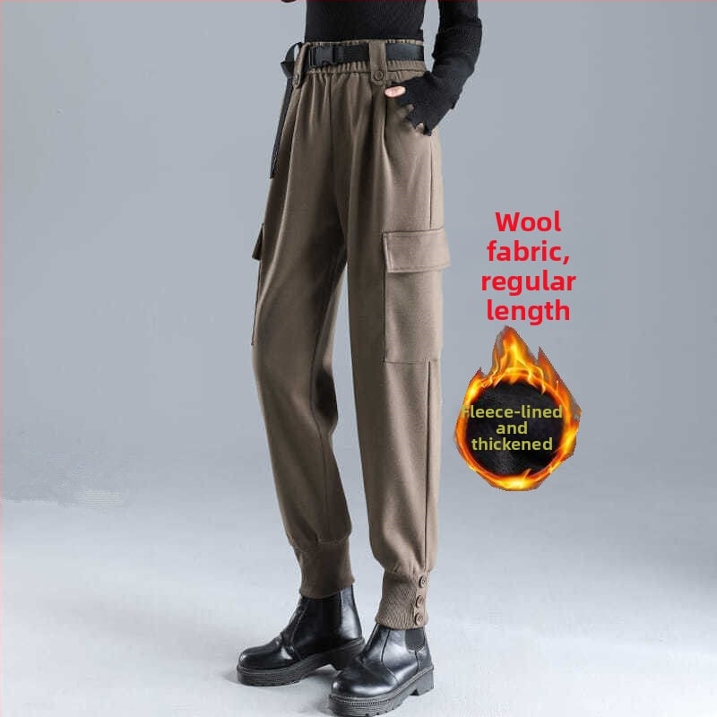 Női hosszú gyapjú munkanadrág – magas derekú, városi stílus, közepes vastagság, 90–95% poliészter