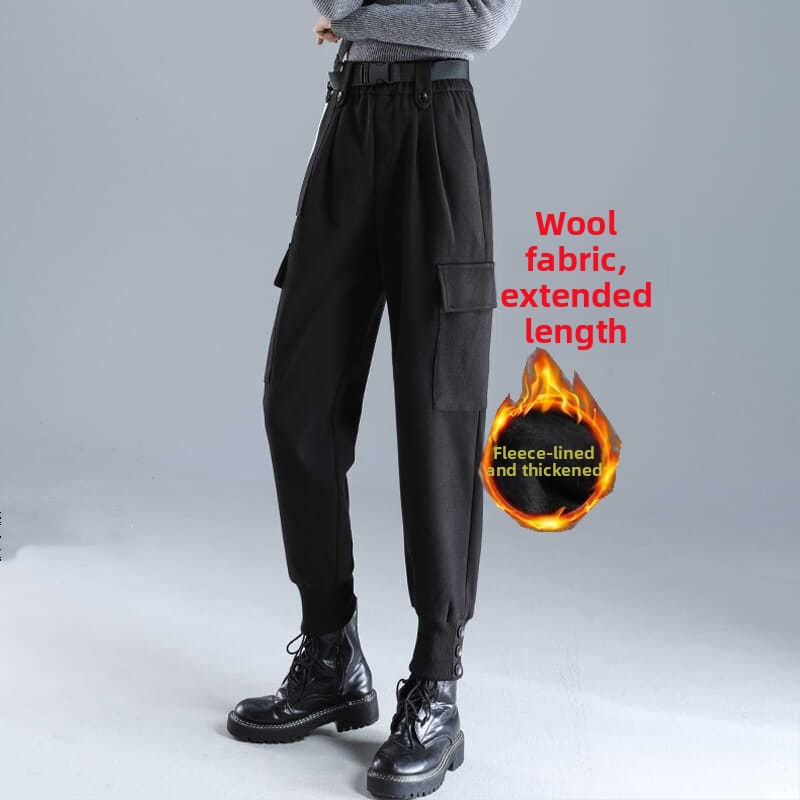 Női hosszú gyapjú munkanadrág – magas derekú, városi stílus, közepes vastagság, 90–95% poliészter