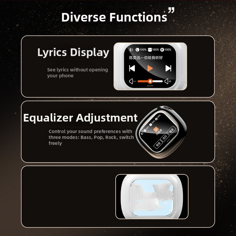 S09 MP3 Bluetooth slúchadlá s slotom na kartu, in-ear, digitálny displej, dosah 15 m, BT 5.4, 4-8 h výdrž batérie, IPX4 odolnosť voči vode