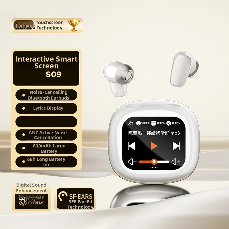 S09 MP3 Bluetooth slúchadlá s slotom na kartu, in-ear, digitálny displej, dosah 15 m, BT 5.4, 4-8 h výdrž batérie, IPX4 odolnosť voči vode