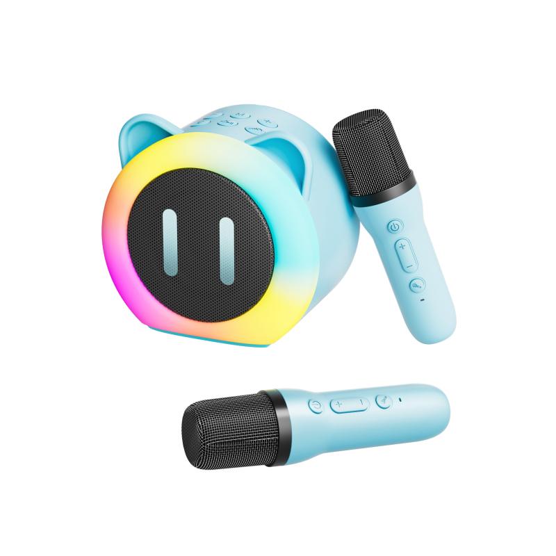 Microfon karaoke Bluetooth pentru copii – difuzor portabil (ieșire 5W, Bluetooth 5.3, baterie încorporată 1000–1200 mAh, răspuns în frecvență 100 Hz–20 kHz, rază 10 m)