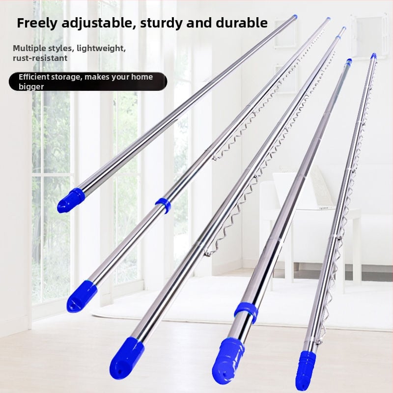 Rozsdamentes acél vastagított teleszkópos ruhaszárító rúd erkélyre, felső szerelés, fúrás nélkül