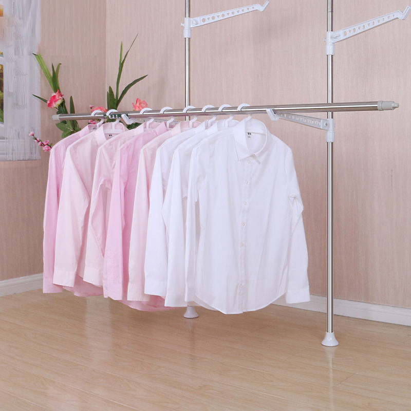 Rozsdamentes acél vastagított teleszkópos ruhaszárító rúd erkélyre, felső szerelés, fúrás nélkül