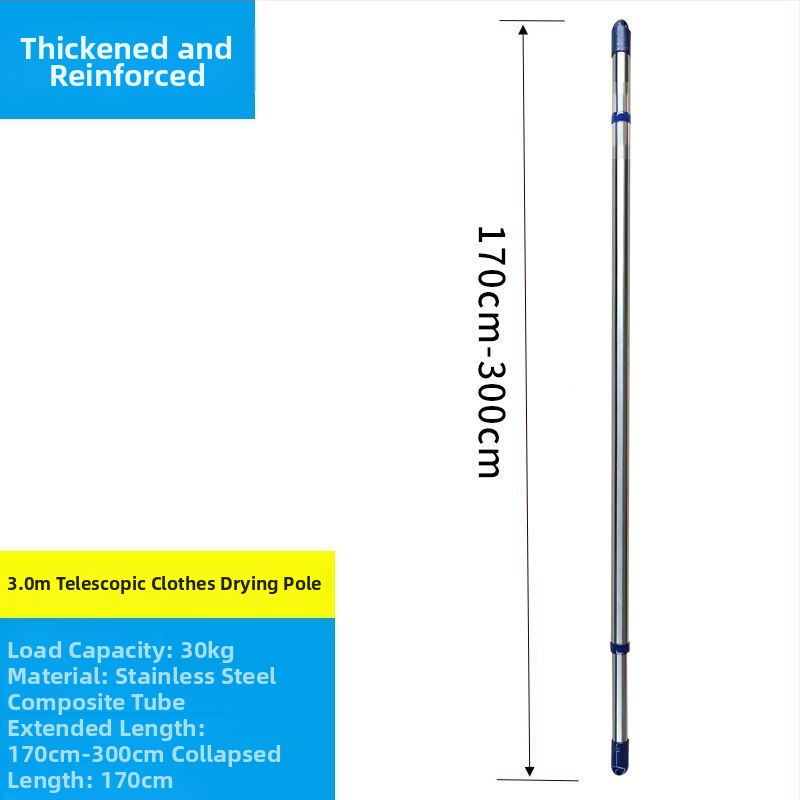 Rozsdamentes acél vastagított teleszkópos ruhaszárító rúd erkélyre, felső szerelés, fúrás nélkül