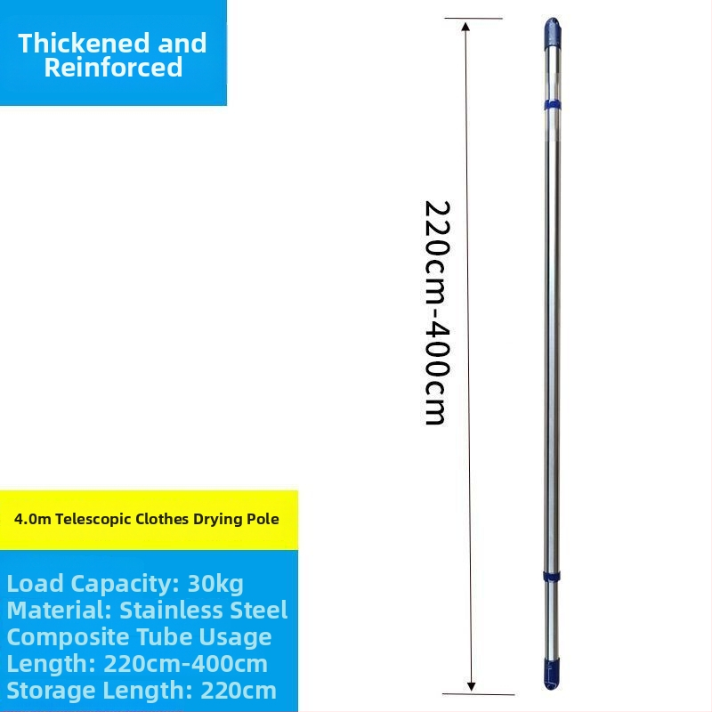 Rozsdamentes acél vastagított teleszkópos ruhaszárító rúd erkélyre, felső szerelés, fúrás nélkül