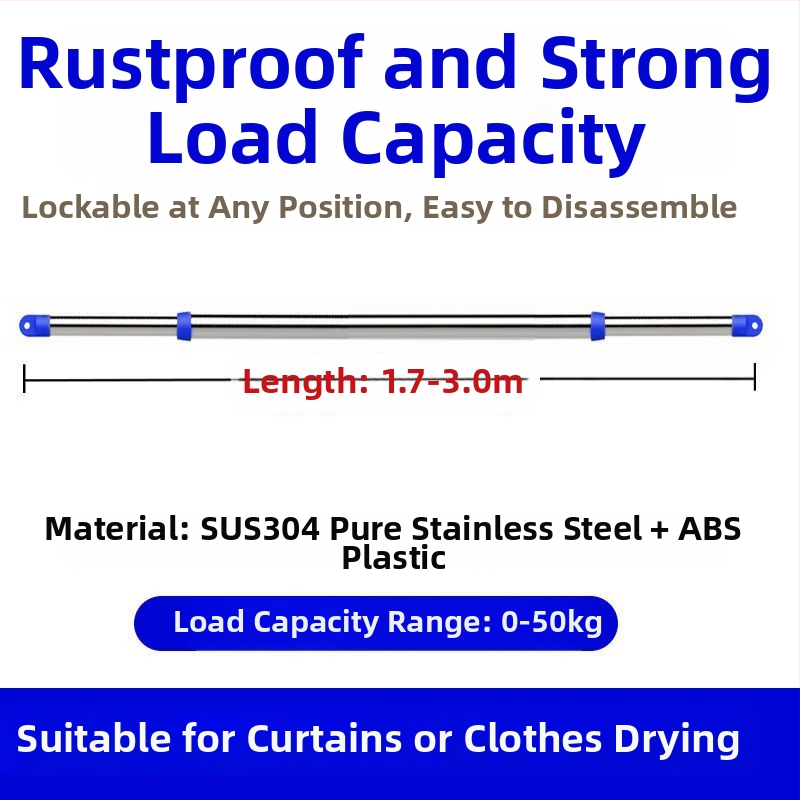 Rozsdamentes acél vastagított teleszkópos ruhaszárító rúd erkélyre, felső szerelés, fúrás nélkül
