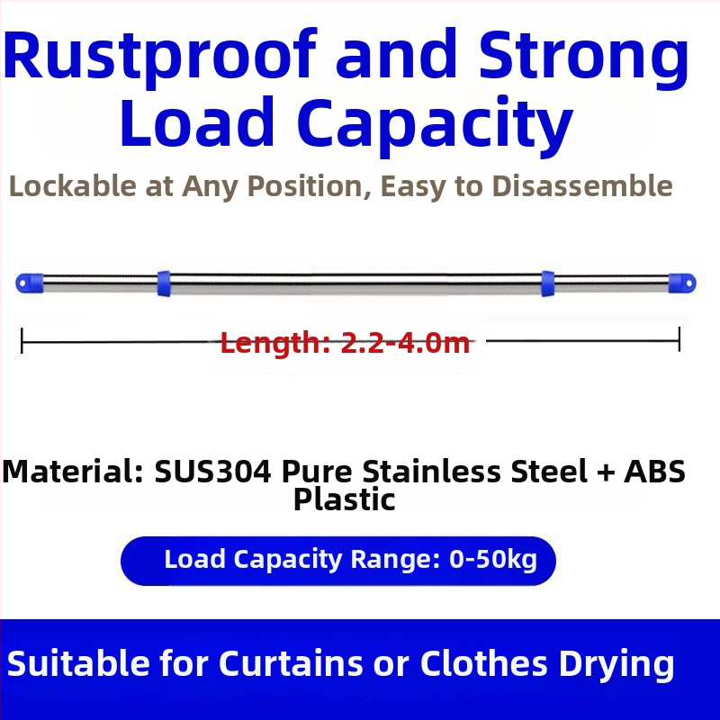 Rozsdamentes acél vastagított teleszkópos ruhaszárító rúd erkélyre, felső szerelés, fúrás nélkül