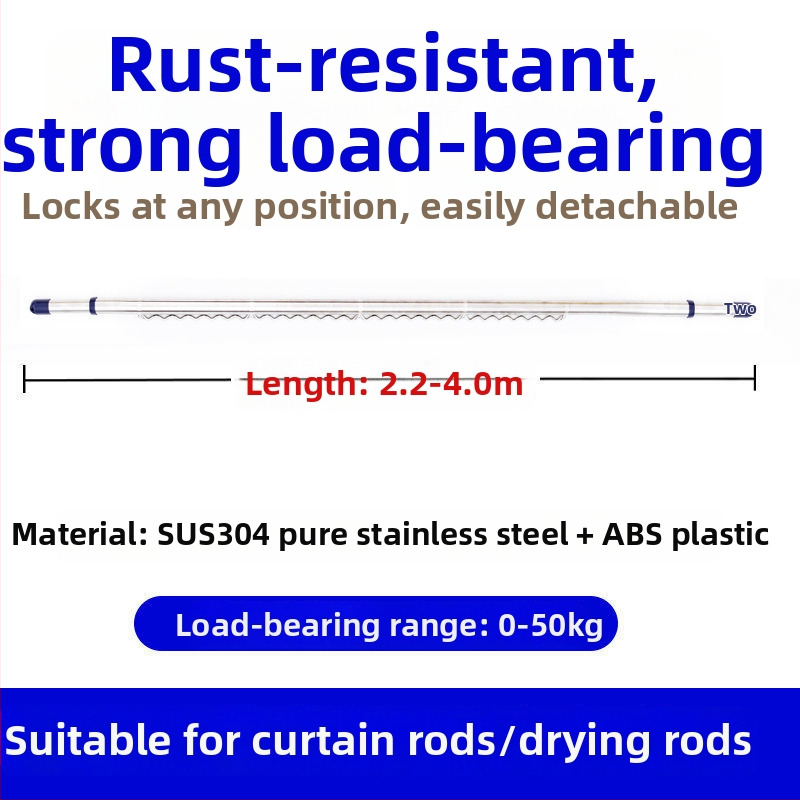 Rozsdamentes acél vastagított teleszkópos ruhaszárító rúd erkélyre, felső szerelés, fúrás nélkül