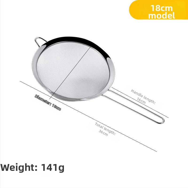 Rozsdamentes acél szűrőkanál finom hálóval – konyhai szűrő lisztnek, gyümölcsléhez és szója tejéhez, csúszásmentes, égésbiztos, egy kampóval