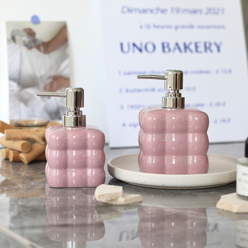 Keramička posuda s pumpom, dvodijelni set, prilagodljiv za šampon, gel za tuširanje, losion ili sredstvo za dezinfekciju ruku