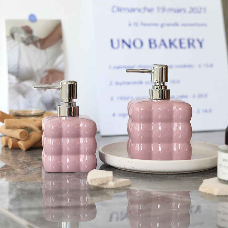 Keramička posuda s pumpom, dvodijelni set, prilagodljiv za šampon, gel za tuširanje, losion ili sredstvo za dezinfekciju ruku