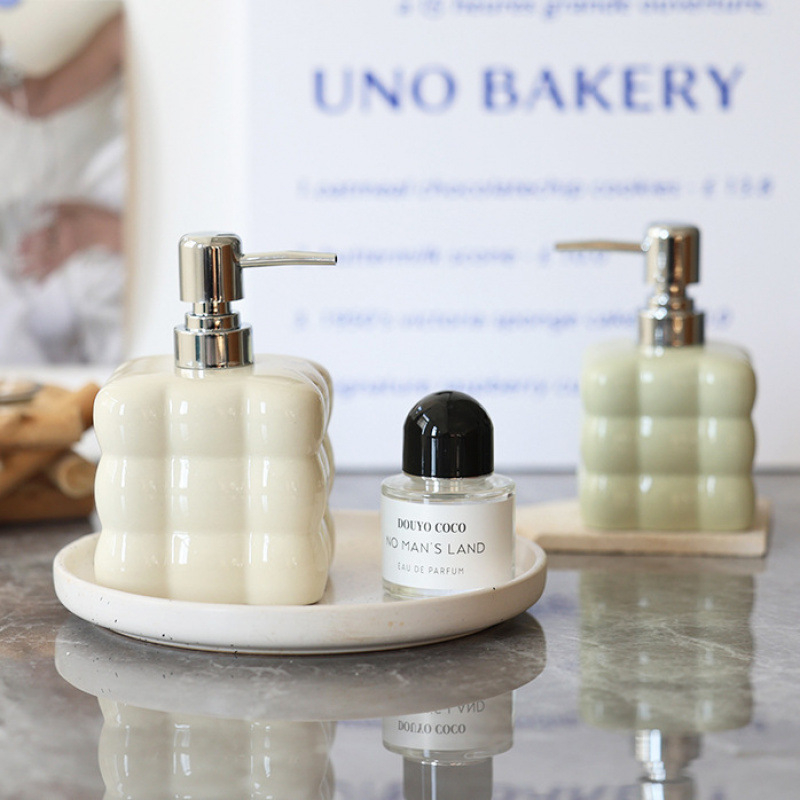 Keramička posuda s pumpom, dvodijelni set, prilagodljiv za šampon, gel za tuširanje, losion ili sredstvo za dezinfekciju ruku
