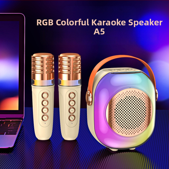 Bluetooth reproduktor s RGB osvetlením a karaoke mikrofónovým setom - 5W, Bluetooth 5.3, 60Hz-15kHz, dosah 10m, vstavaná batéria 1000-1200mAh
