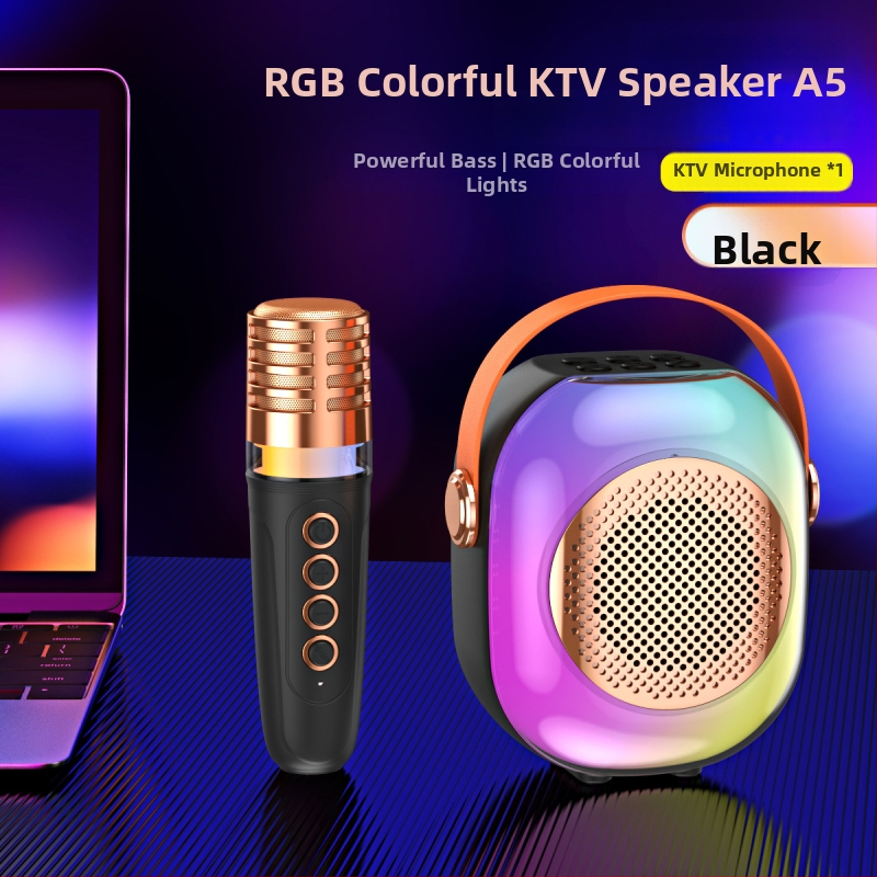 Bluetooth reproduktor s RGB osvetlením a karaoke mikrofónovým setom - 5W, Bluetooth 5.3, 60Hz-15kHz, dosah 10m, vstavaná batéria 1000-1200mAh