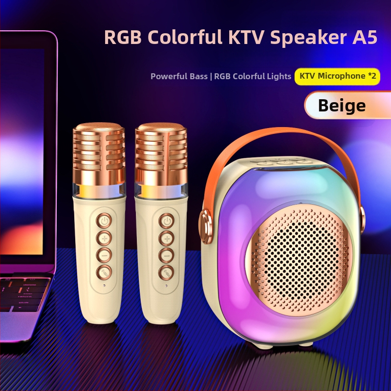 Bluetooth reproduktor s RGB osvetlením a karaoke mikrofónovým setom - 5W, Bluetooth 5.3, 60Hz-15kHz, dosah 10m, vstavaná batéria 1000-1200mAh