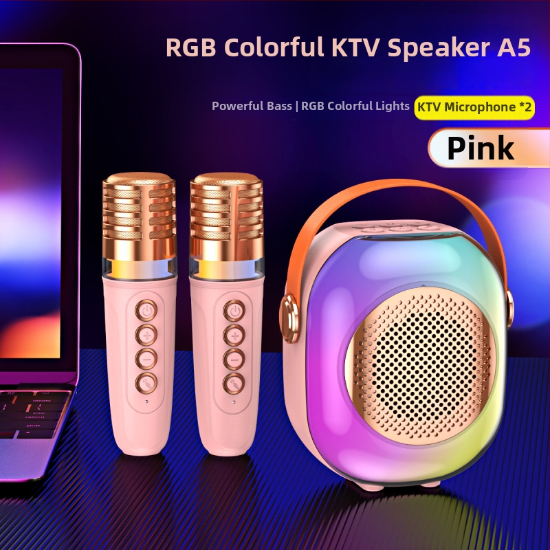 Bluetooth reproduktor s RGB osvetlením a karaoke mikrofónovým setom - 5W, Bluetooth 5.3, 60Hz-15kHz, dosah 10m, vstavaná batéria 1000-1200mAh