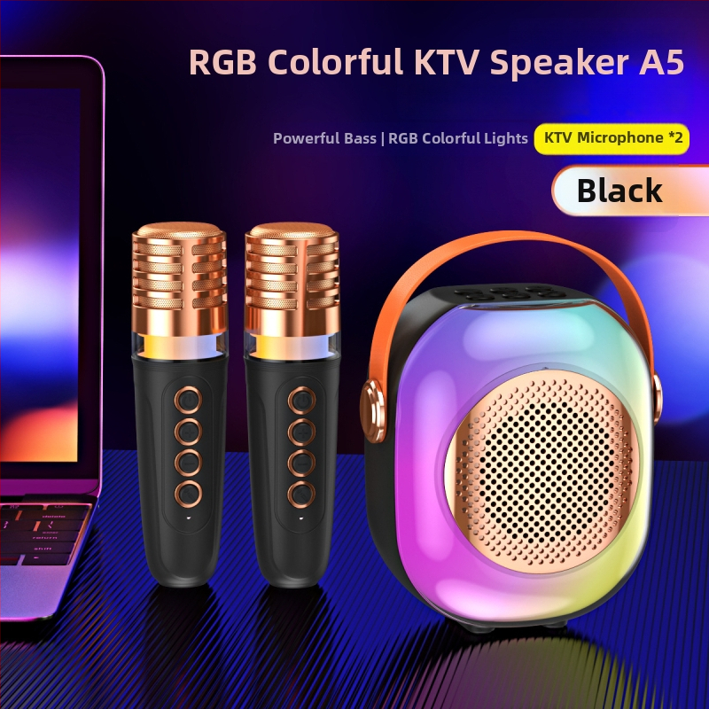 Bluetooth reproduktor s RGB osvetlením a karaoke mikrofónovým setom - 5W, Bluetooth 5.3, 60Hz-15kHz, dosah 10m, vstavaná batéria 1000-1200mAh