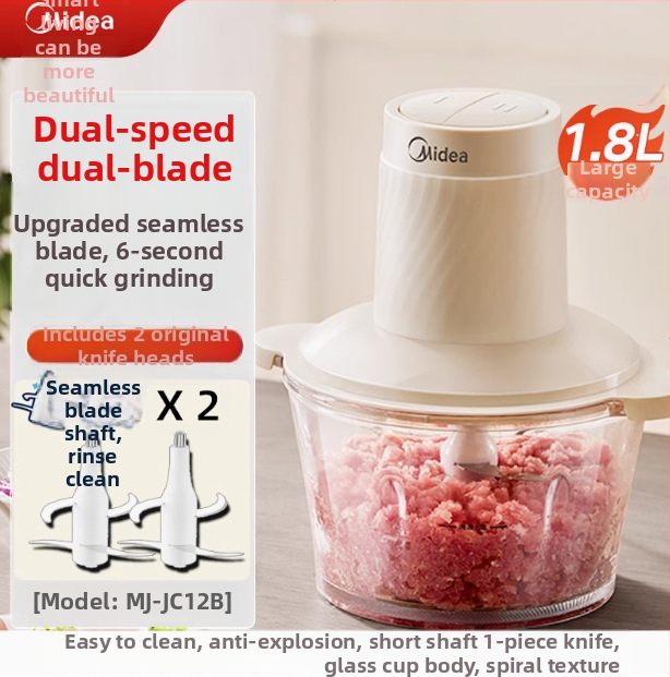 Mlyn na mäso / kuchynský mixér Midea — kapacita 1–3 L, funkcia detskej stravy, napätie ≤36V, rýchlosť motora <10 000 ot/min, sklenená nádoba