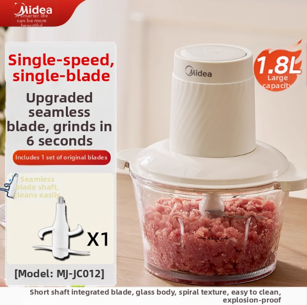 Mlyn na mäso / kuchynský mixér Midea — kapacita 1–3 L, funkcia detskej stravy, napätie ≤36V, rýchlosť motora <10 000 ot/min, sklenená nádoba