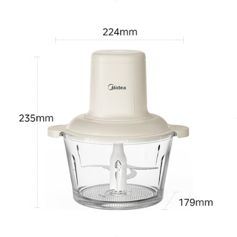 Mlin za meso / kuhinjski mikser Midea — kapacitet 1–3 L, funkcija hrane za bebe, napon ≤36V, brzina motora <10 000 rpm, staklena posuda