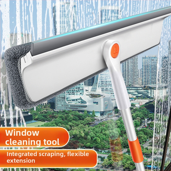 Разтегателен двустранен инструмент за почистване на прозорци за външни високи сгради, пластмасов корпус, домашна употреба.